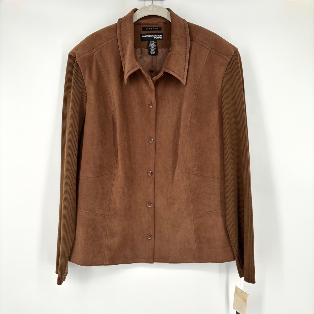 NWT Vintage Norton McNaughton Faux Suede Ribbed Sleeve Shacket‎ Sz 20W Button Up